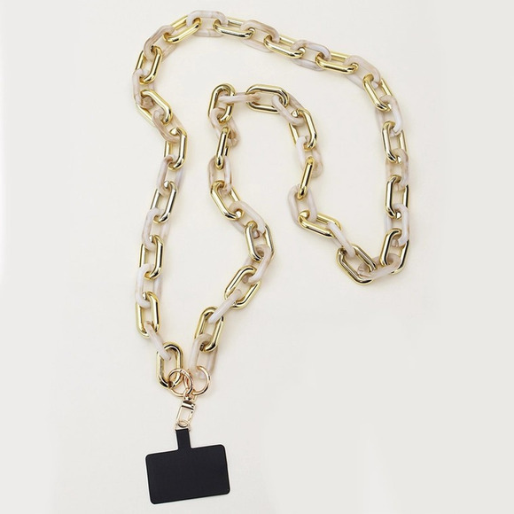 Acrylic Chain Link Crossbody Phone Strap Gold Ivory - Picture 1 of 2